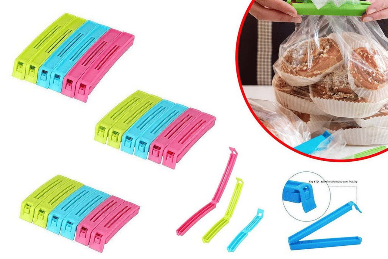     			Varkaus -Different Size Plastic Food Snack Bag Pouch Clip Sealer Large,Medium,Small for Kitchen - 18 Pcs