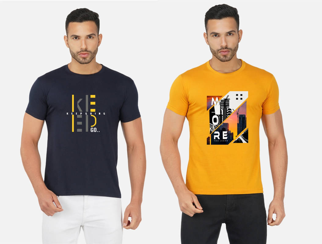 CHOZI Pack of 2 Cotton Blend Regular Fit Men's T-Shirt ( Multicolor ) CHOZI Pack of 2 Cotton Blend Regular Fit Men's T-Shirt ( Multicolor )