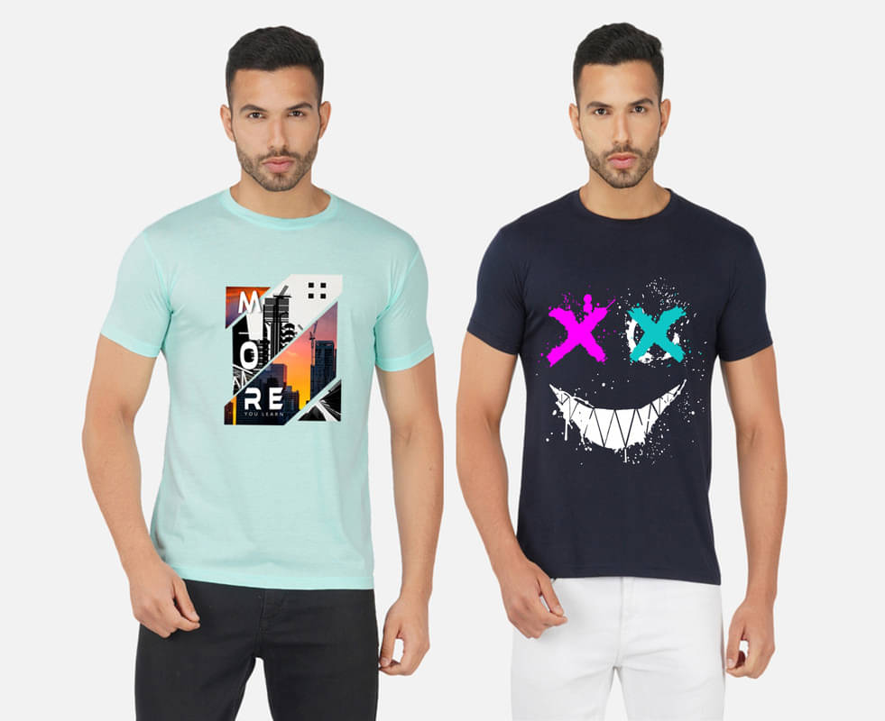CHOZI Pack of 2 Cotton Blend Regular Fit Men's T-Shirt ( Multicolor ) CHOZI Pack of 2 Cotton Blend Regular Fit Men's T-Shirt ( Multicolor )