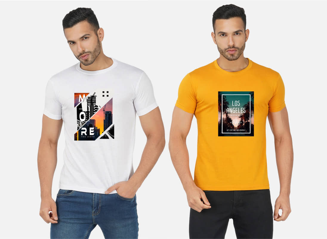 CHOZI Pack of 2 Cotton Blend Regular Fit Men's T-Shirt ( Multicolor )
