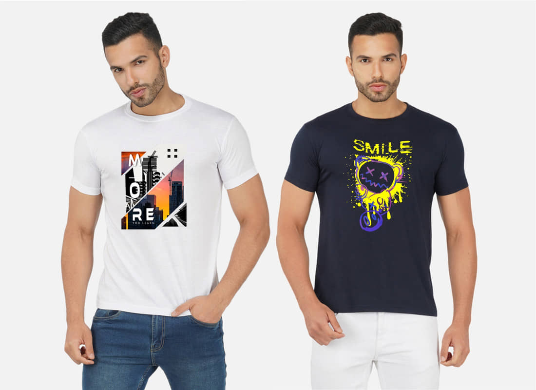 CHOZI Pack of 2 Cotton Blend Regular Fit Men's T-Shirt ( Multicolor )