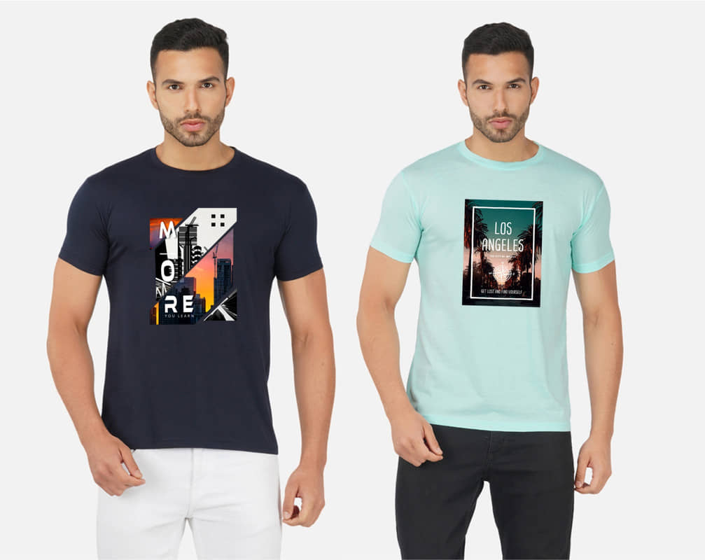 CHOZI Pack of 2 Cotton Blend Regular Fit Men's T-Shirt ( Multicolor )