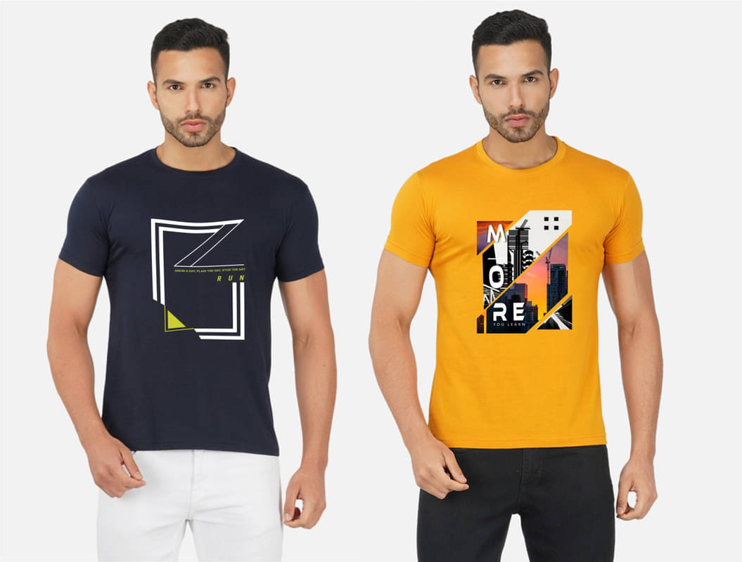 CHOZI Pack of 2 Cotton Blend Regular Fit Men's T-Shirt ( Multicolor ) CHOZI Pack of 2 Cotton Blend Regular Fit Men's T-Shirt ( Multicolor )