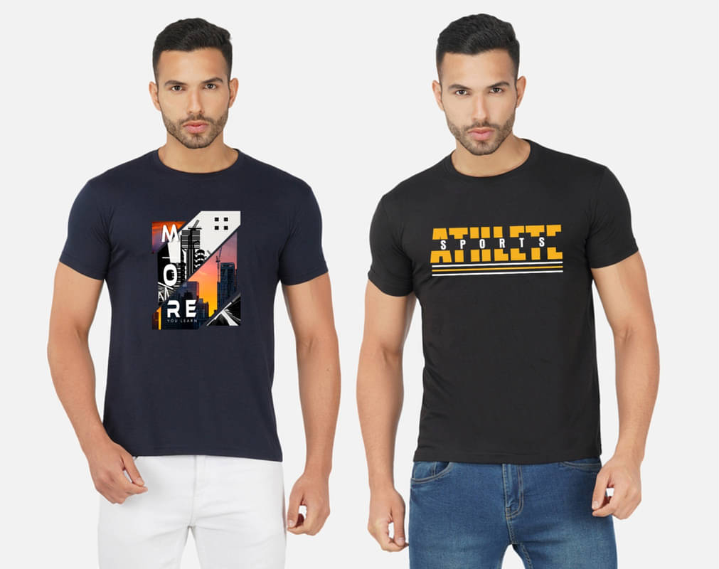 CHOZI Pack of 2 Cotton Blend Regular Fit Men's T-Shirt ( Multicolor ) CHOZI Pack of 2 Cotton Blend Regular Fit Men's T-Shirt ( Multicolor )