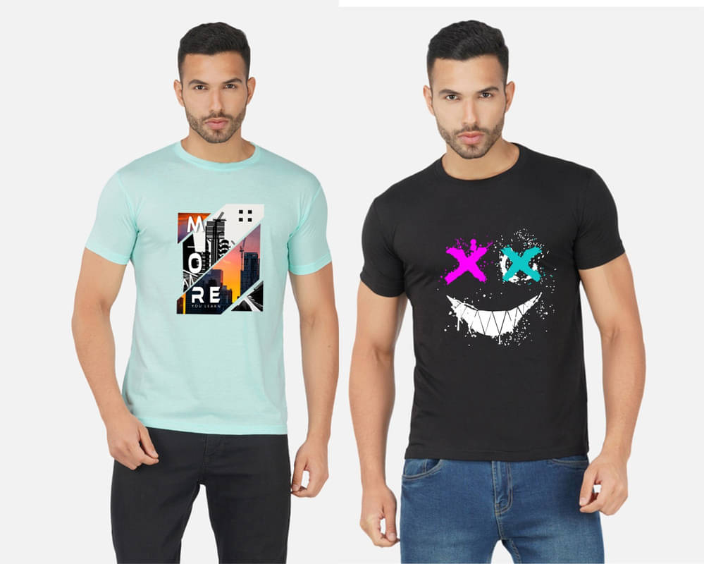 CHOZI Pack of 2 Cotton Blend Regular Fit Men's T-Shirt ( Multicolor ) CHOZI Pack of 2 Cotton Blend Regular Fit Men's T-Shirt ( Multicolor )