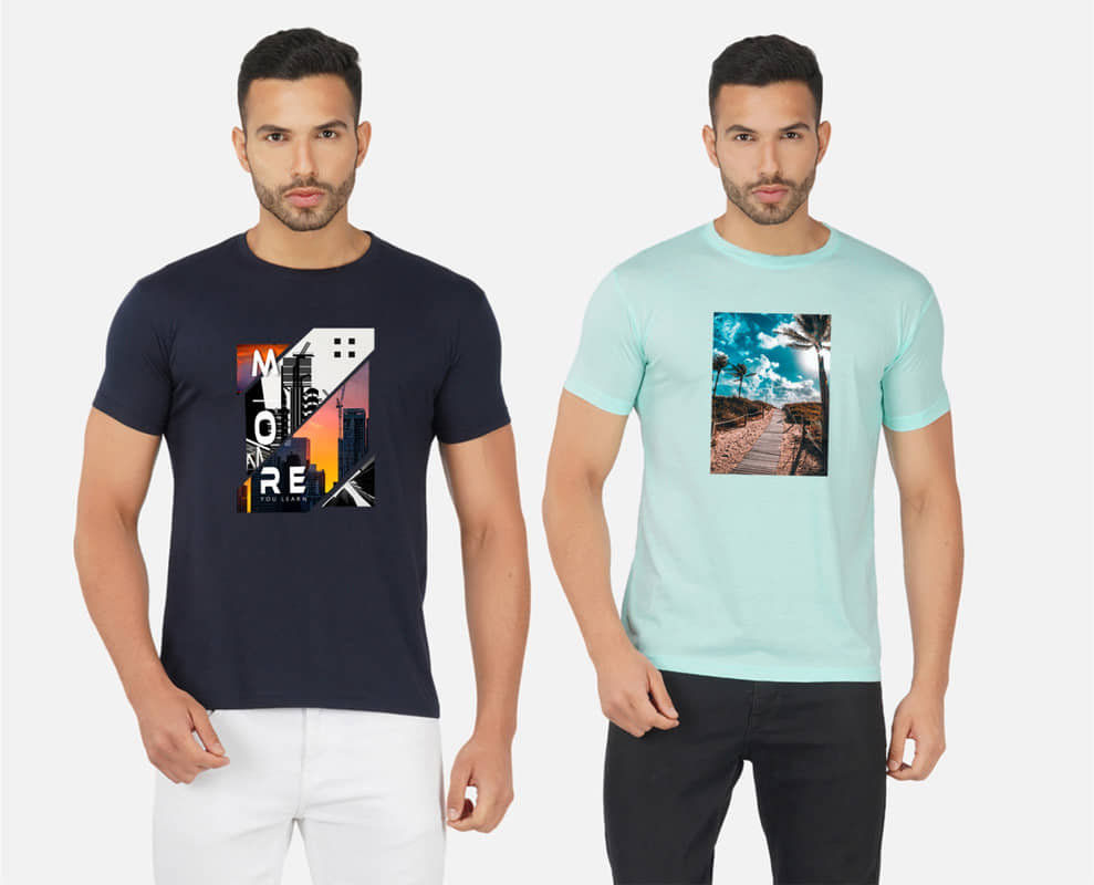 CHOZI Pack of 2 Cotton Blend Regular Fit Men's T-Shirt ( Multicolor )