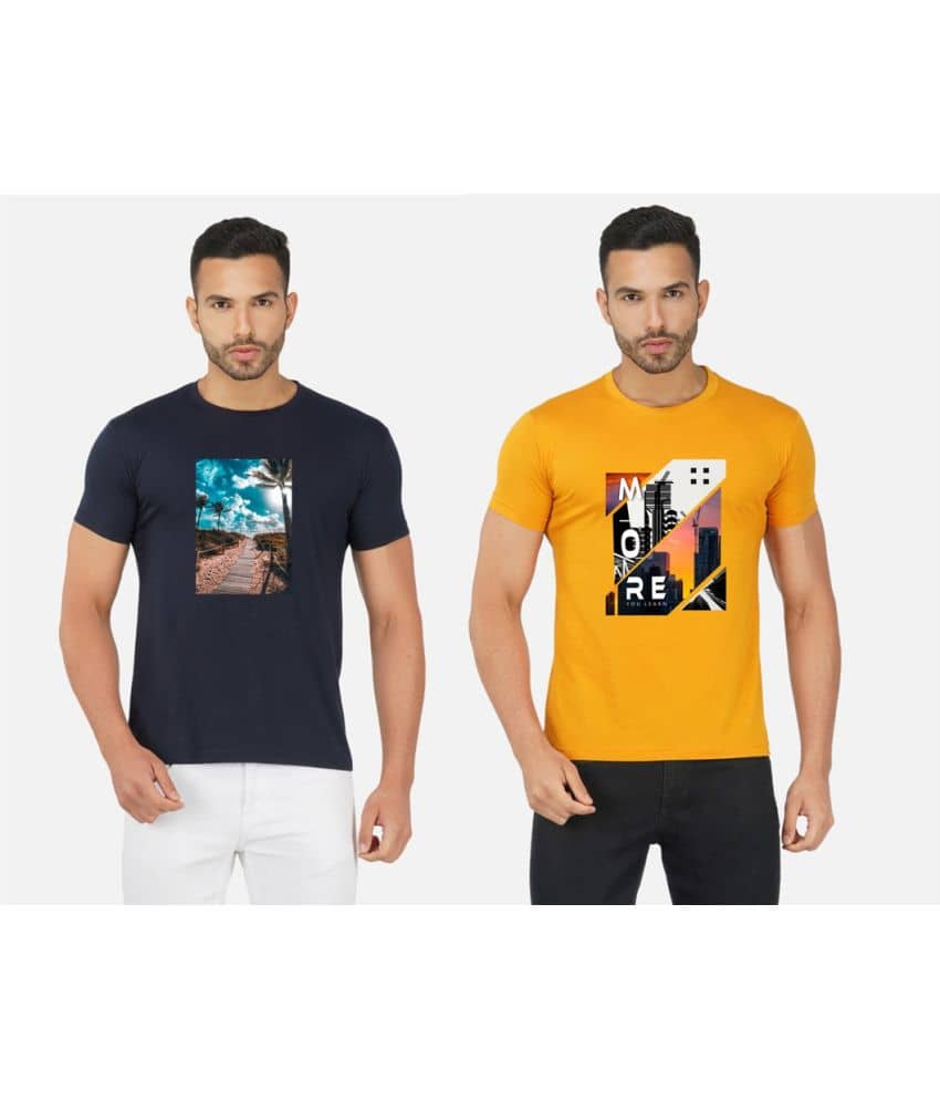 CHOZI Pack of 2 Cotton Blend Regular Fit Men's T-Shirt ( Multicolor )