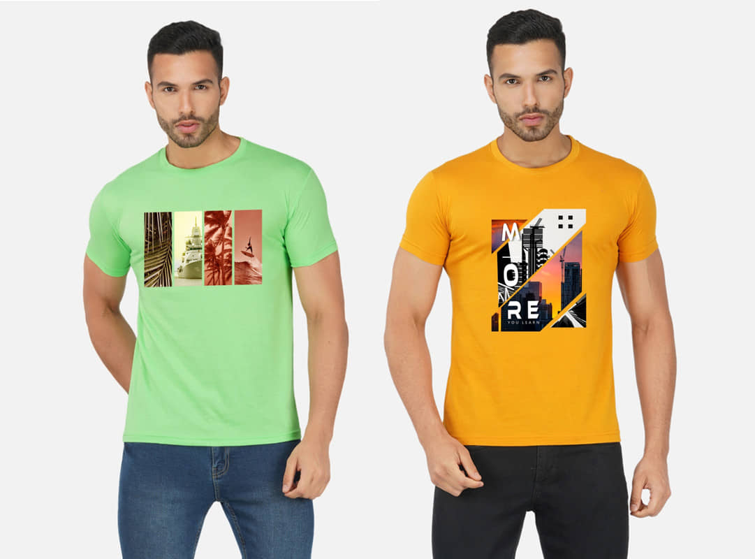 CHOZI Pack of 2 Cotton Blend Regular Fit Men's T-Shirt ( Multicolor )