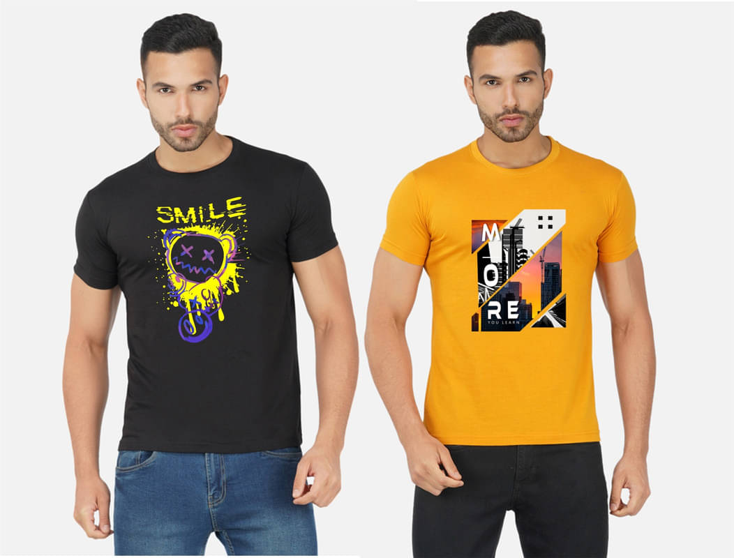 CHOZI Pack of 2 Cotton Blend Regular Fit Men's T-Shirt ( Multicolor ) CHOZI Pack of 2 Cotton Blend Regular Fit Men's T-Shirt ( Multicolor )