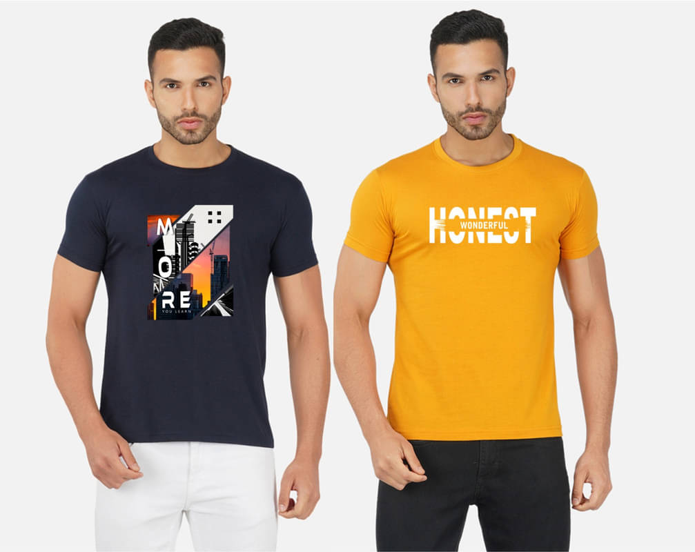 CHOZI Pack of 2 Cotton Blend Regular Fit Men's T-Shirt ( Multicolor ) CHOZI Pack of 2 Cotton Blend Regular Fit Men's T-Shirt ( Multicolor )