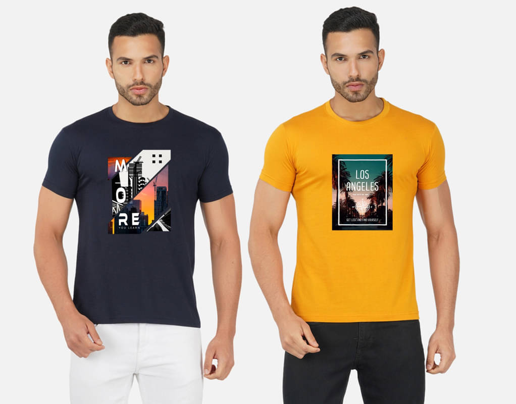 CHOZI Pack of 2 Cotton Blend Regular Fit Men's T-Shirt ( Multicolor ) CHOZI Pack of 2 Cotton Blend Regular Fit Men's T-Shirt ( Multicolor )