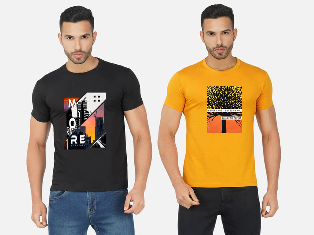 CHOZI Pack of 2 Cotton Blend Regular Fit Men's T-Shirt ( Multicolor ) CHOZI Pack of 2 Cotton Blend Regular Fit Men's T-Shirt ( Multicolor )
