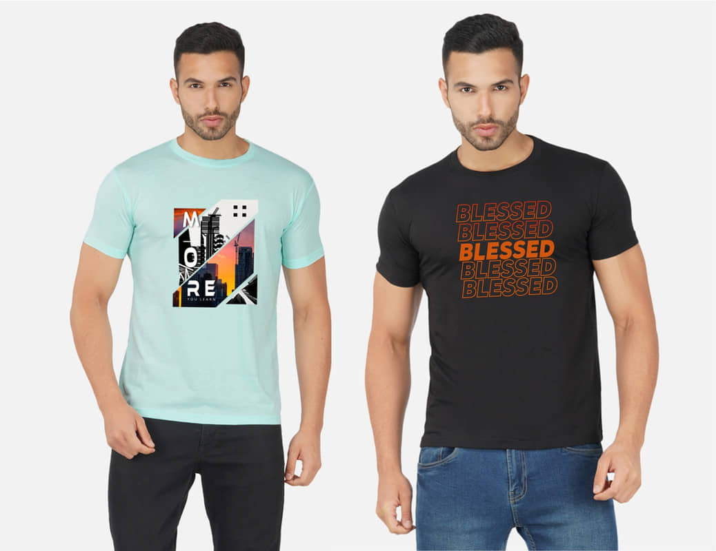 CHOZI Pack of 2 Cotton Blend Regular Fit Men's T-Shirt ( Multicolor )