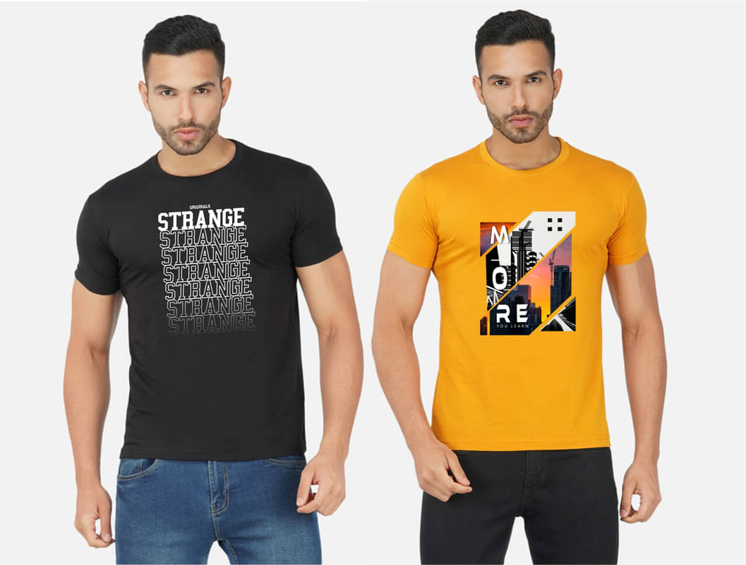 CHOZI Pack of 2 Cotton Blend Regular Fit Men's T-Shirt ( Multicolor ) CHOZI Pack of 2 Cotton Blend Regular Fit Men's T-Shirt ( Multicolor )