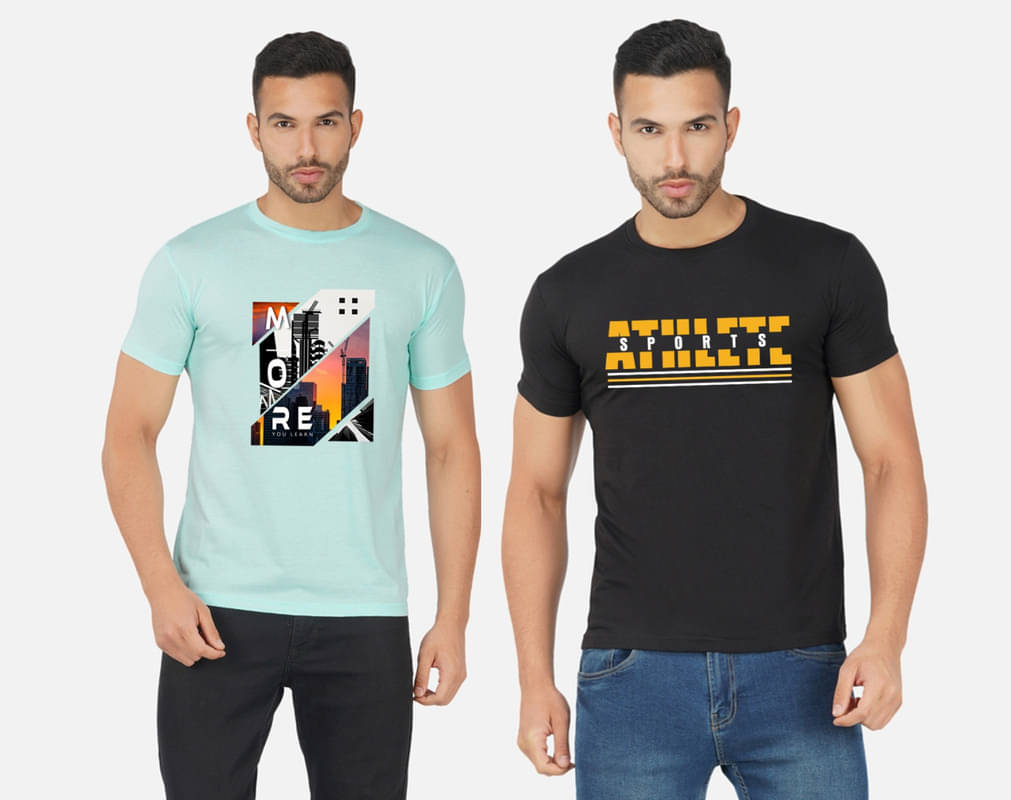 CHOZI Pack of 2 Cotton Blend Regular Fit Men's T-Shirt ( Multicolor ) CHOZI Pack of 2 Cotton Blend Regular Fit Men's T-Shirt ( Multicolor )