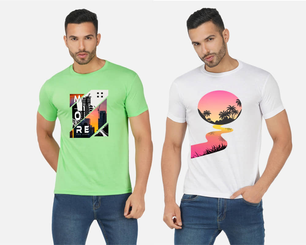 CHOZI Pack of 2 Cotton Blend Regular Fit Men's T-Shirt ( Multicolor )