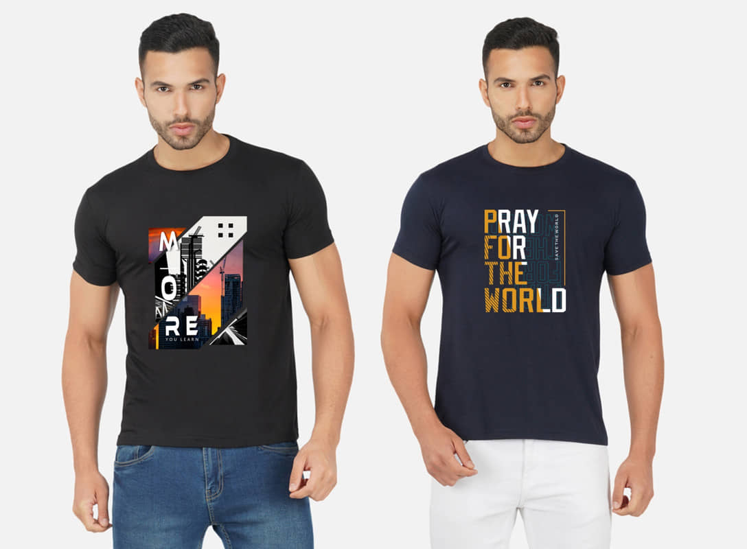 CHOZI Pack of 2 Cotton Blend Regular Fit Men's T-Shirt ( Multicolor )