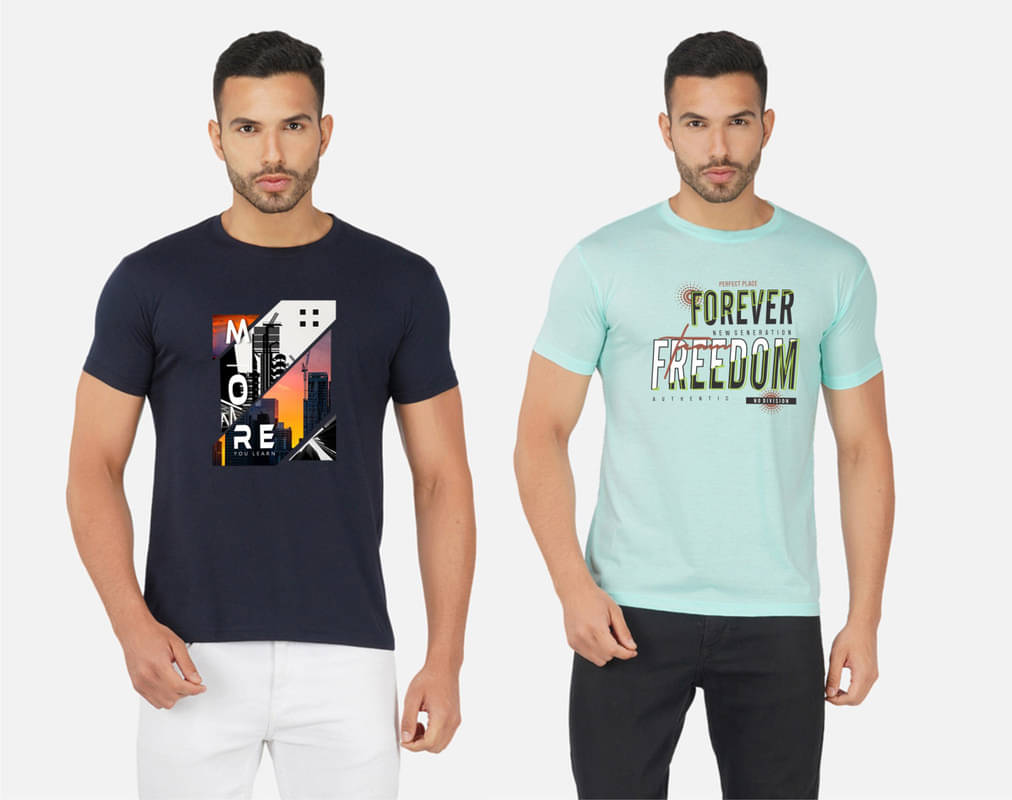 CHOZI Pack of 2 Cotton Blend Regular Fit Men's T-Shirt ( Multicolor ) CHOZI Pack of 2 Cotton Blend Regular Fit Men's T-Shirt ( Multicolor )
