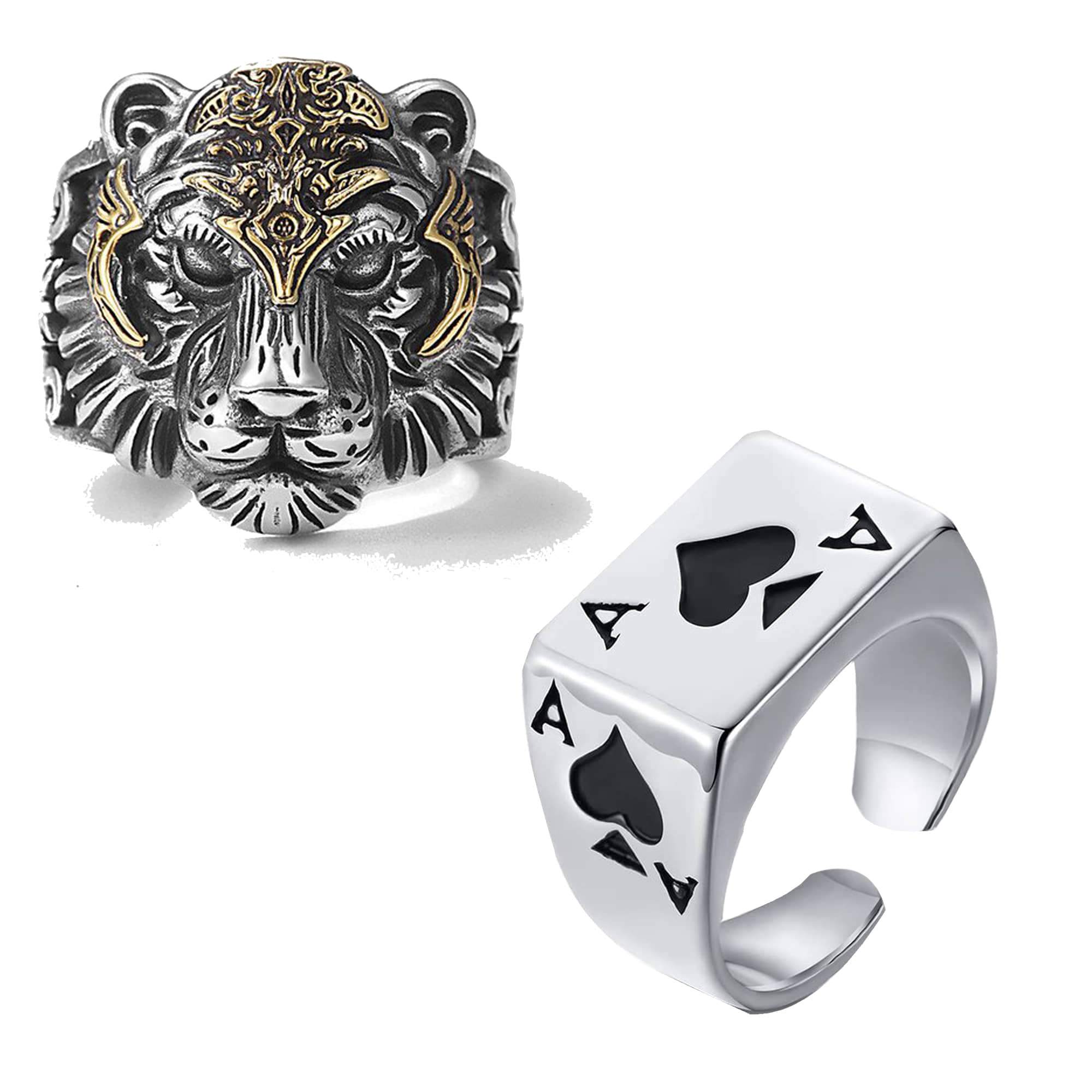 Fashion Frill Silver Ring For Men Stainless Steel Lion King & Pocker Silver Ring For Men Boys Stylish Rings Combo
