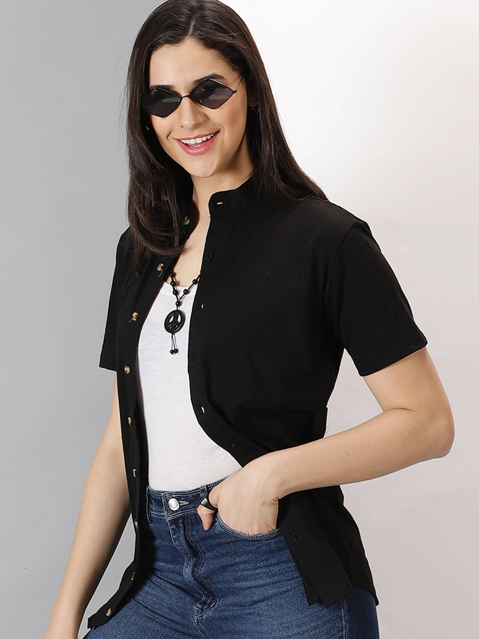 GESPO Women Solid Cotton Blend Shirt ( White )