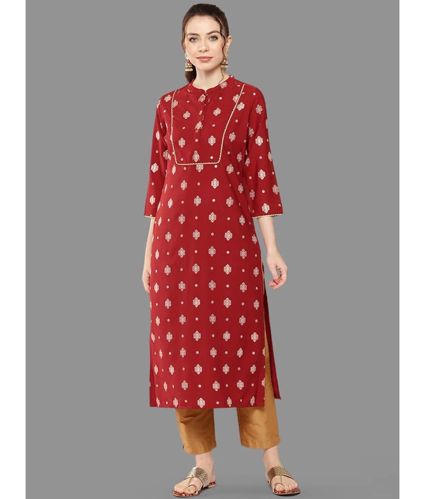 Janasya Rayon Printed Straight Women's Kurti - Red ( Pack of 1 ) - Kurtis, Tunics | Buy online on ZillyBuy
