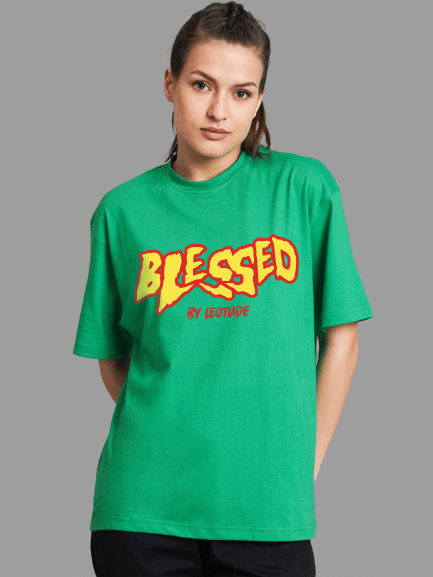 Leotude Women Cotton Blend Printed Oversized Fit Round Neck T-Shirt ( Green )