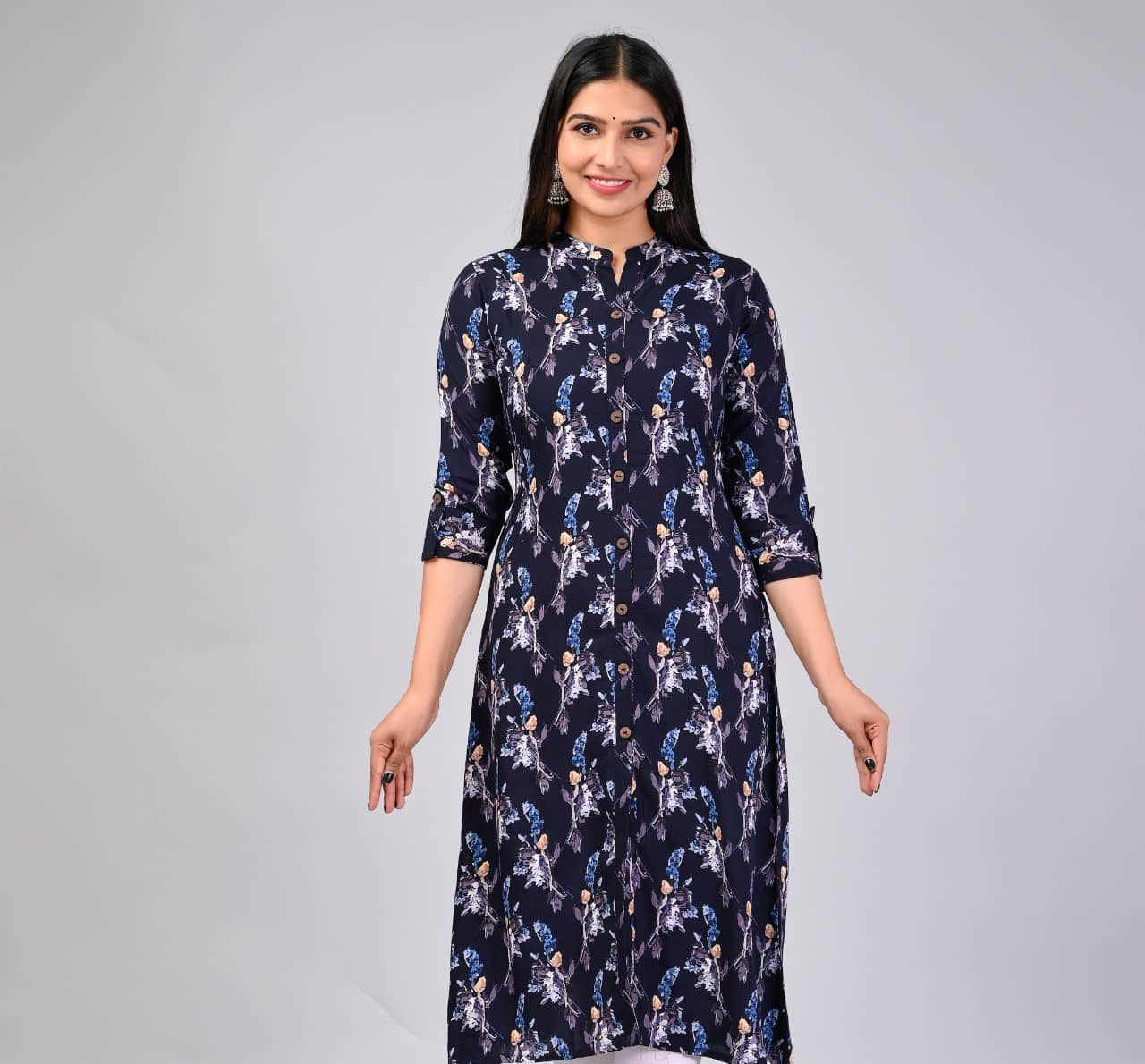 MAUKA Rayon Printed Straight Women's Kurti - Blue ( Pack of 1 ) - Kurtis, Tunics | Buy online on ZillyBuy