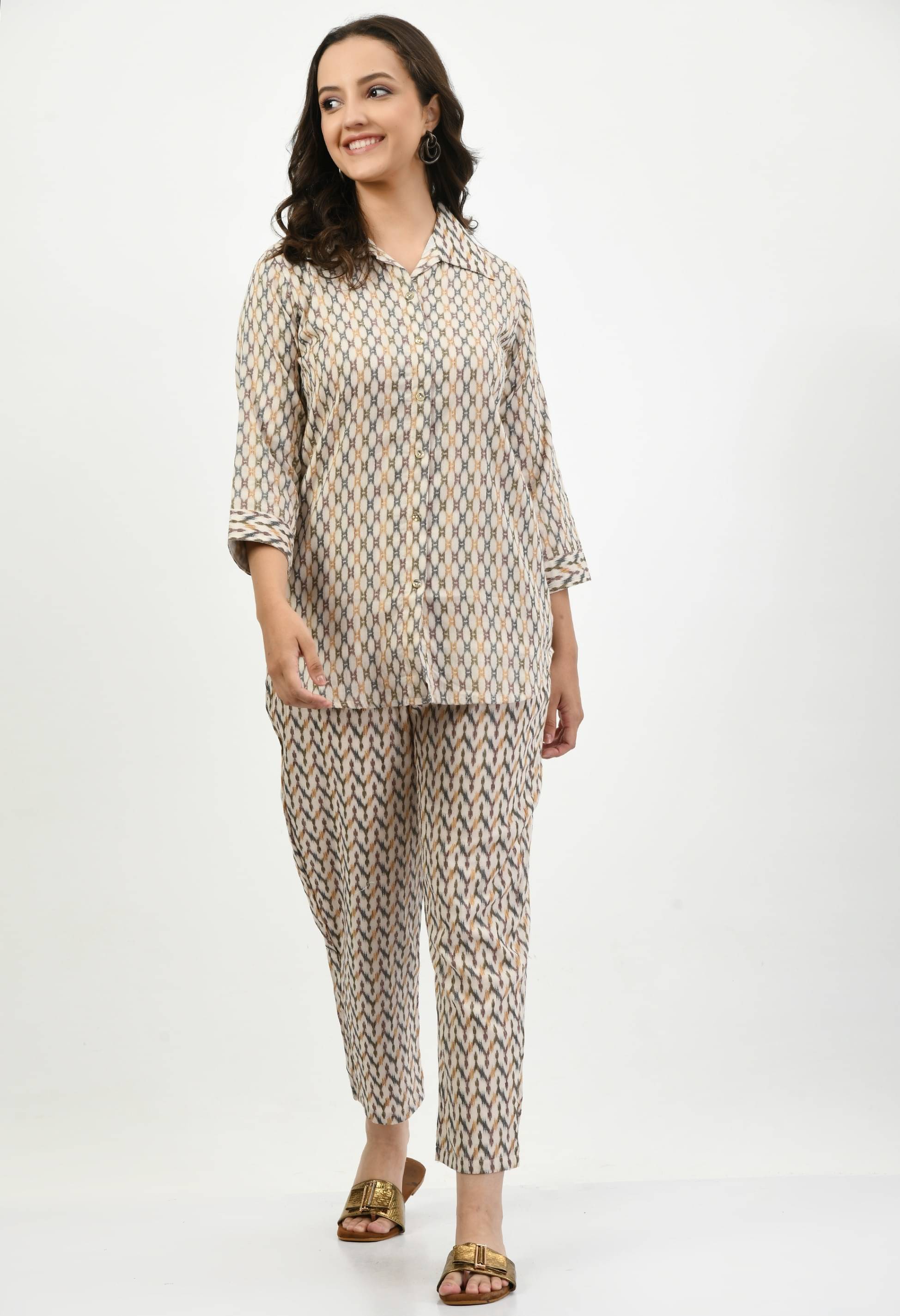     			MAURYA Women Printed Shirt With Palazzos Co-Ord Set ( Cream )