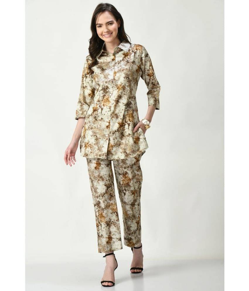     			maurya enterprises Women Printed Shirt With Palazzos Co-Ord Set ( Brown )