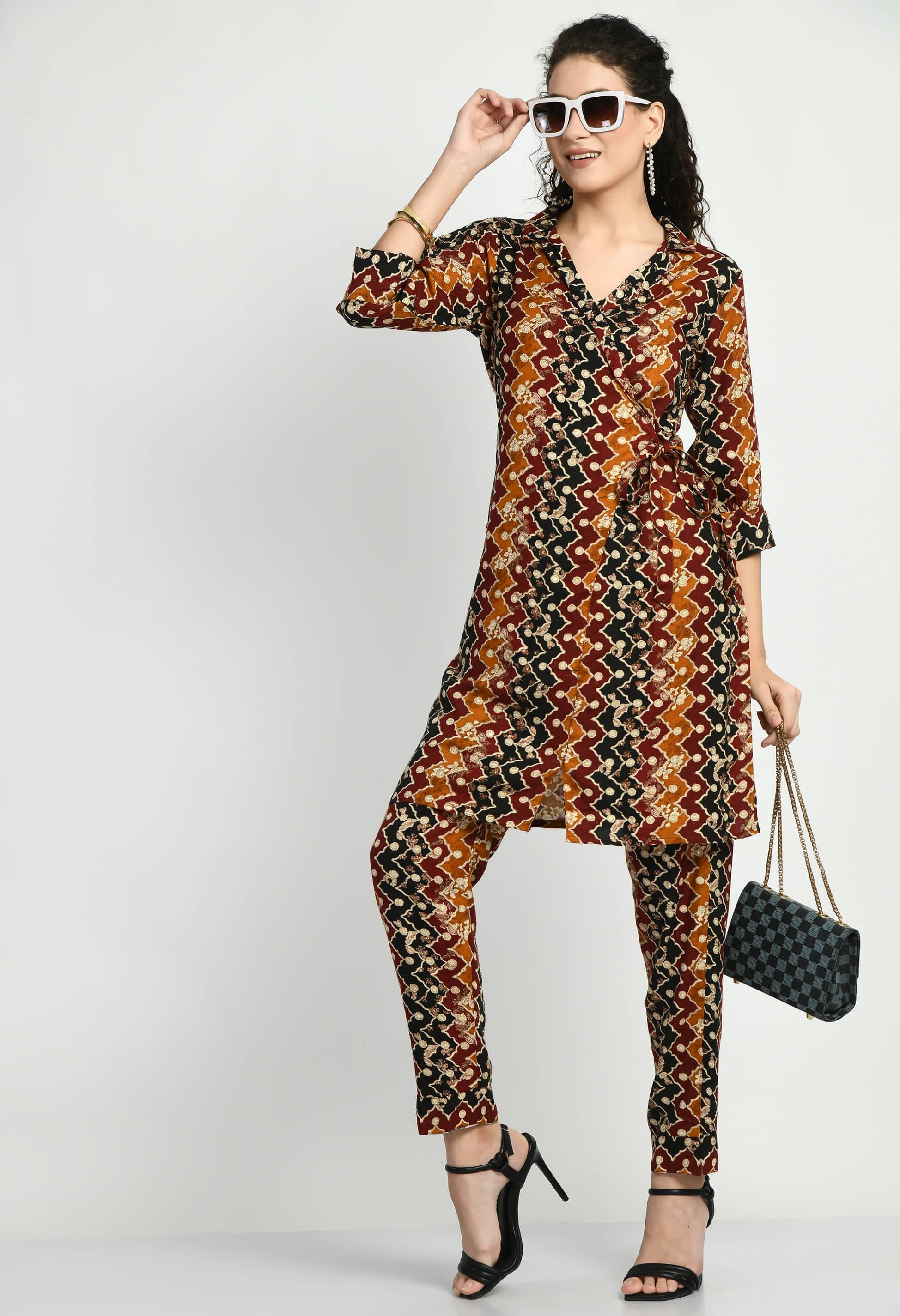 MAURYA Women Printed Shirt With Palazzos Co-Ord Set ( Maroon )