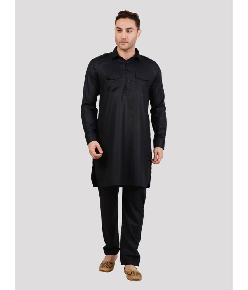 Maharaja - Black Cotton Blend Regular Fit Men's Pathani Suit ( Pack of 1 ) - Kurtas & Kurta Sets | Buy online on ZillyBuy