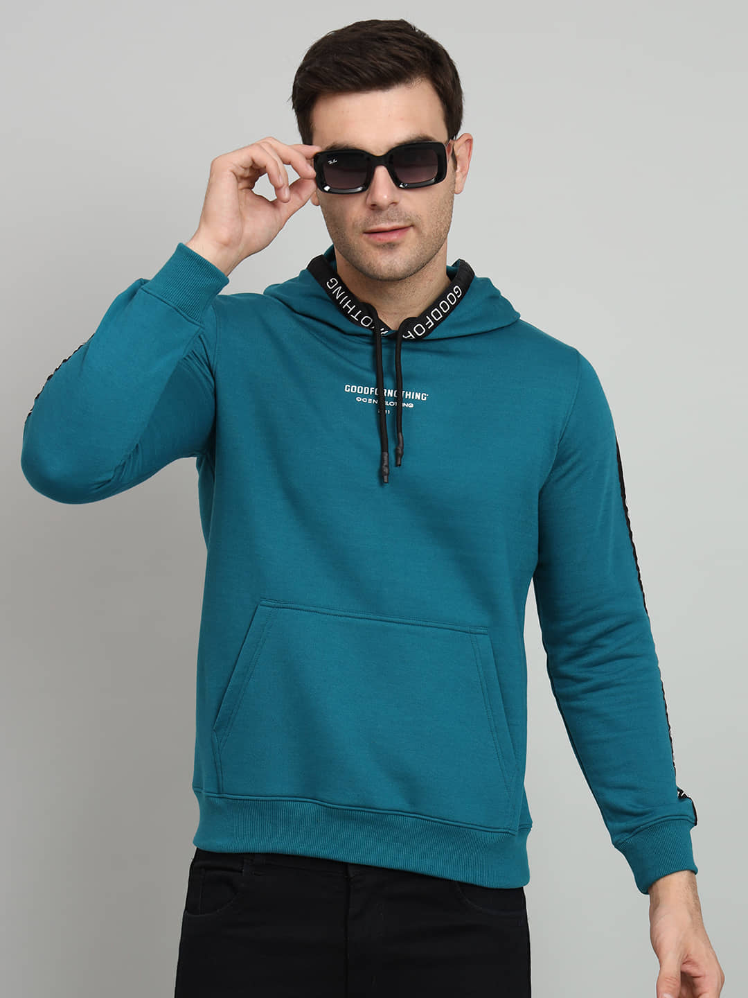 OGEN Cotton Blend Hooded Men's Sweatshirt - Teal ( Pack of 1 )