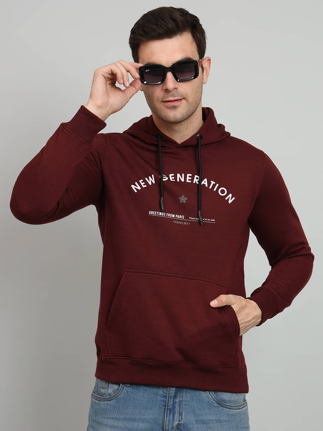 OGEN Cotton Blend Hooded Men's Sweatshirt - Wine ( Pack of 1 )
