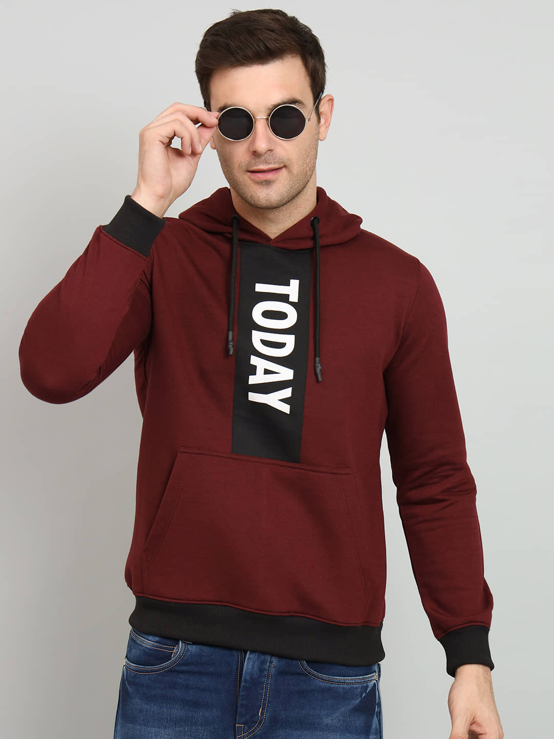 OGEN Cotton Blend Hooded Men's Sweatshirt - Wine ( Pack of 1 )