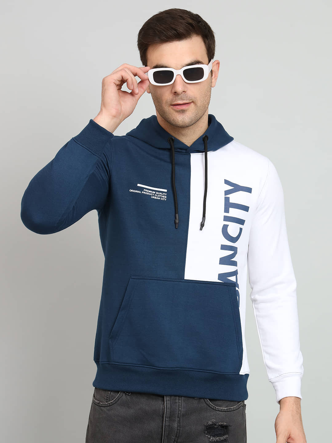 OGEN Cotton Blend Hooded Men's Sweatshirt - Blue ( Pack of 1 )