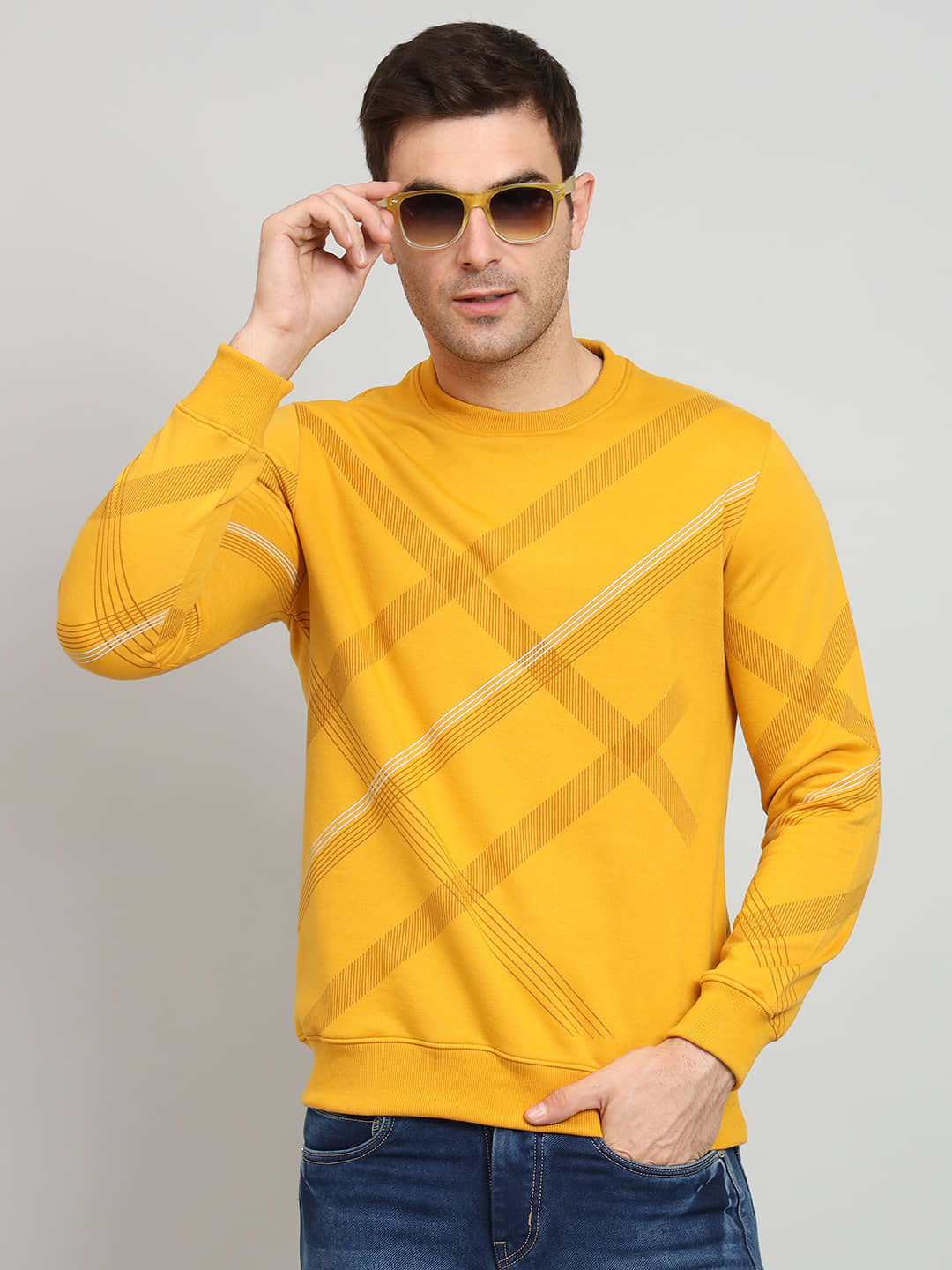 OGEN Cotton Blend Round Neck Men's Sweatshirt - Mustard ( Pack of 1 )