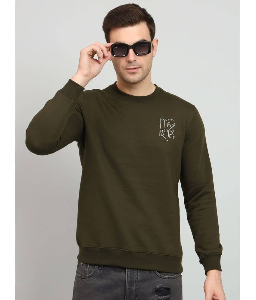 OGEN Cotton Blend Round Neck Men's Sweatshirt - Olive ( Pack of 1 )