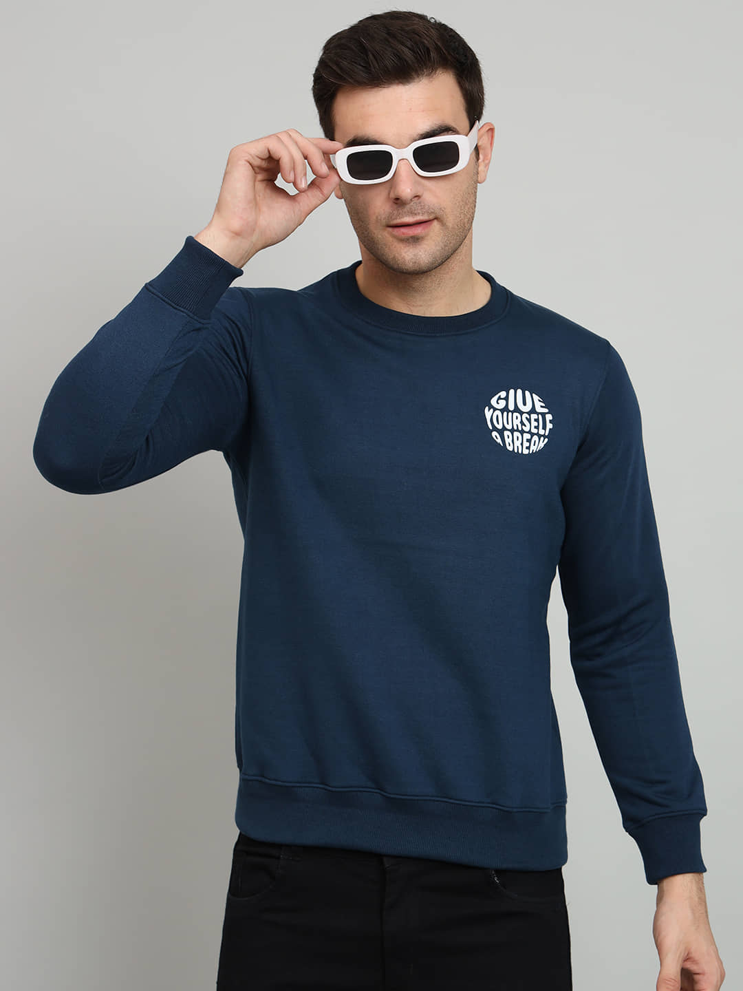 OGEN Cotton Blend Round Neck Men's Sweatshirt - Blue ( Pack of 1 )