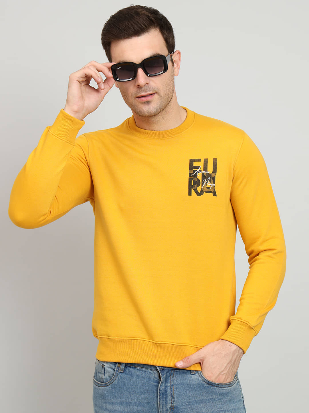 OGEN Cotton Blend Round Neck Men's Sweatshirt - Mustard ( Pack of 1 )