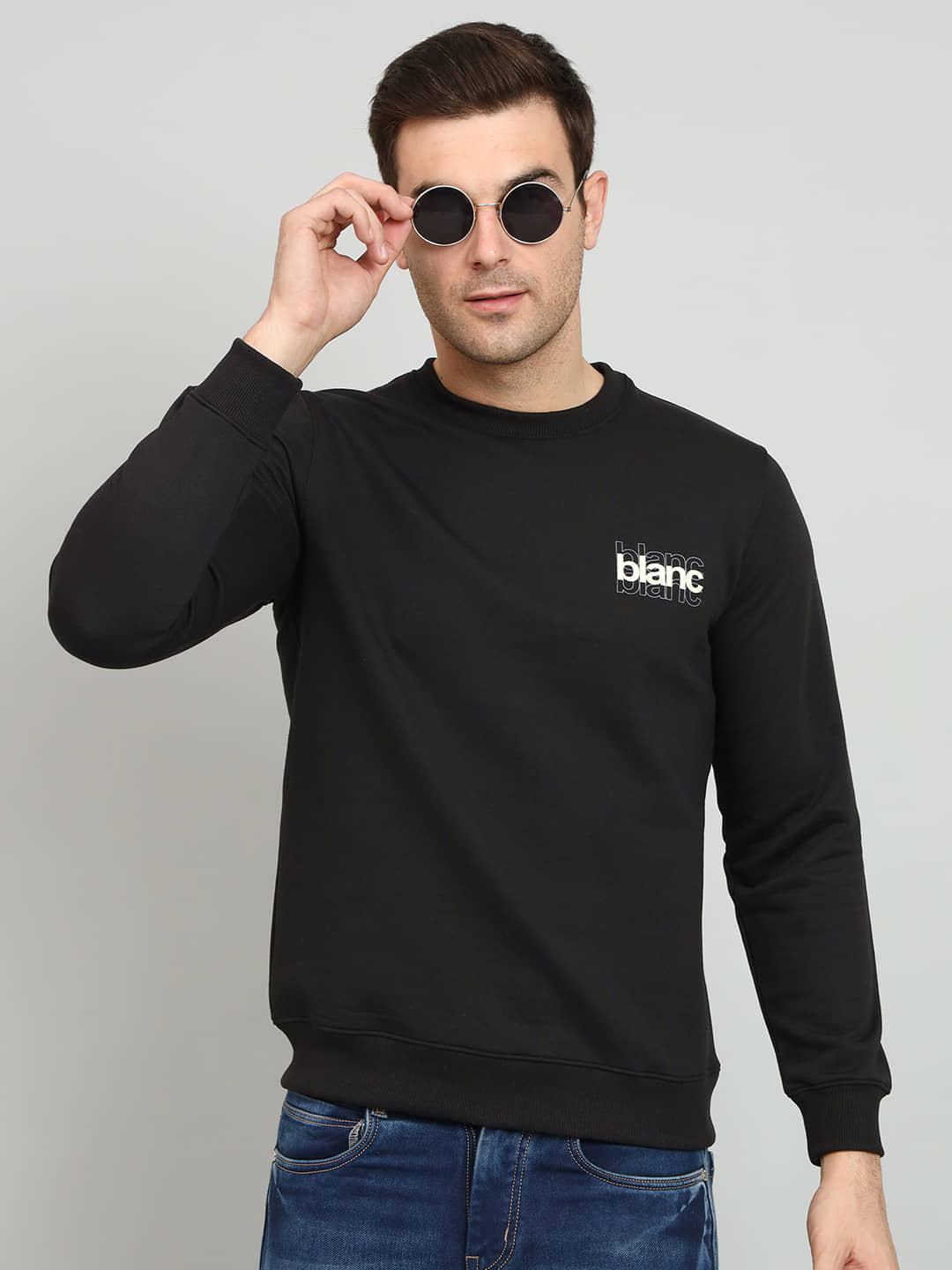 OGEN Cotton Blend Round Neck Men's Sweatshirt - Black ( Pack of 1 )