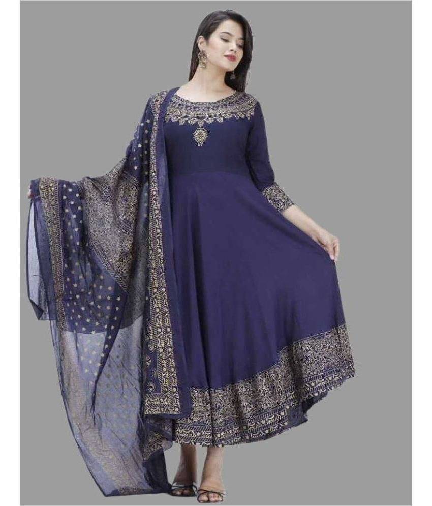     			SIPET Rayon Printed Anarkali Women's Kurti - Blue ( Pack of 1 )