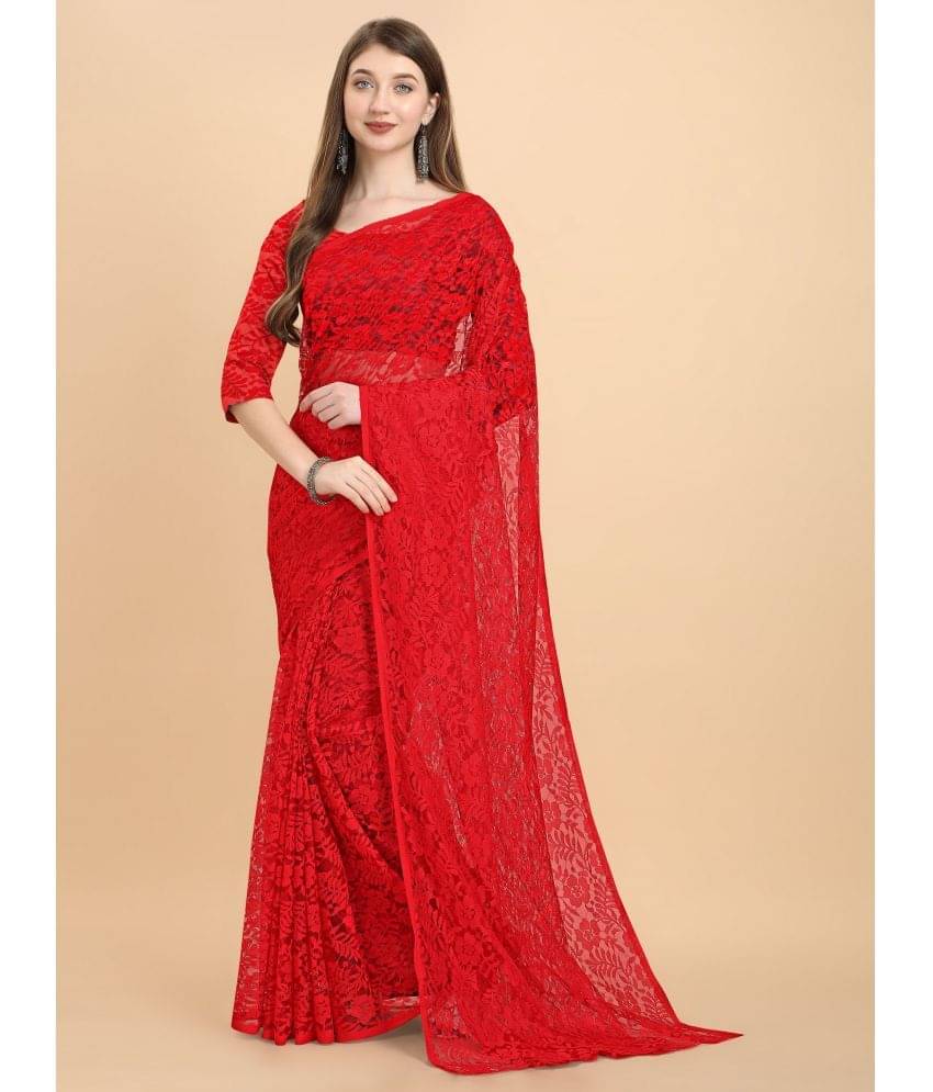 VANRAJ CREATION Net Self Design Saree With Unstitched Blouse Piece ( Red ) VANRAJ CREATION Net Self Design Saree With Unstitched Blouse Piece ( Red )
