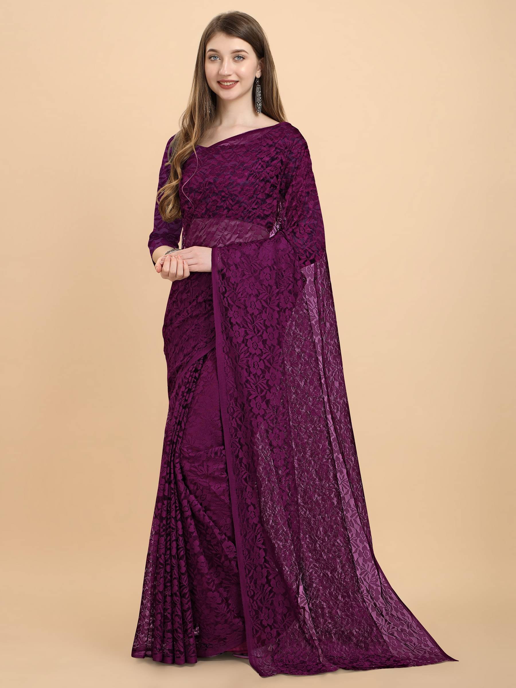 VANRAJ CREATION Net Self Design Saree With Unstitched Blouse Piece ( Magenta ) VANRAJ CREATION Net Self Design Saree With Unstitched Blouse Piece ( Magenta )