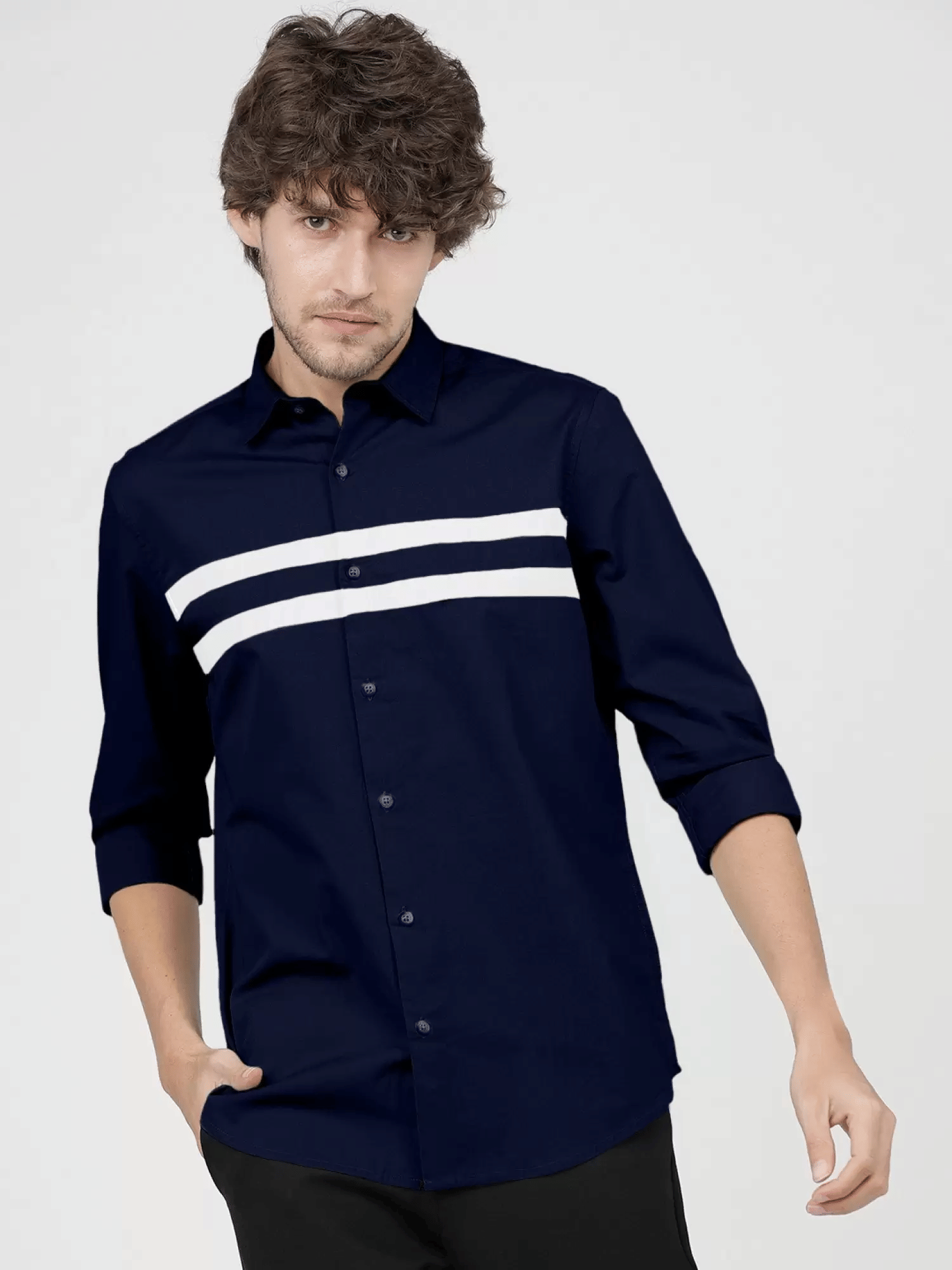 VERTUSY Cotton Blend Regular Fit Striped Full Sleeves Men's Casual Shirt - Navy ( Pack of 1 ) VERTUSY Cotton Blend Regular Fit Striped Full Sleeves Men's Casual Shirt - Navy ( Pack of 1 )