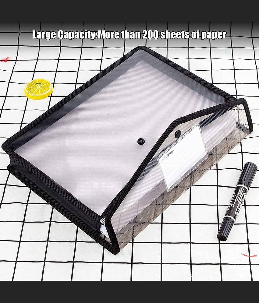 Kataria A4 Transparent Poly-Plastic Envelope File Folder Storage Bag With Snap Button Set Of 5 (Set Of 5, Blue Black Yellow Green Red)