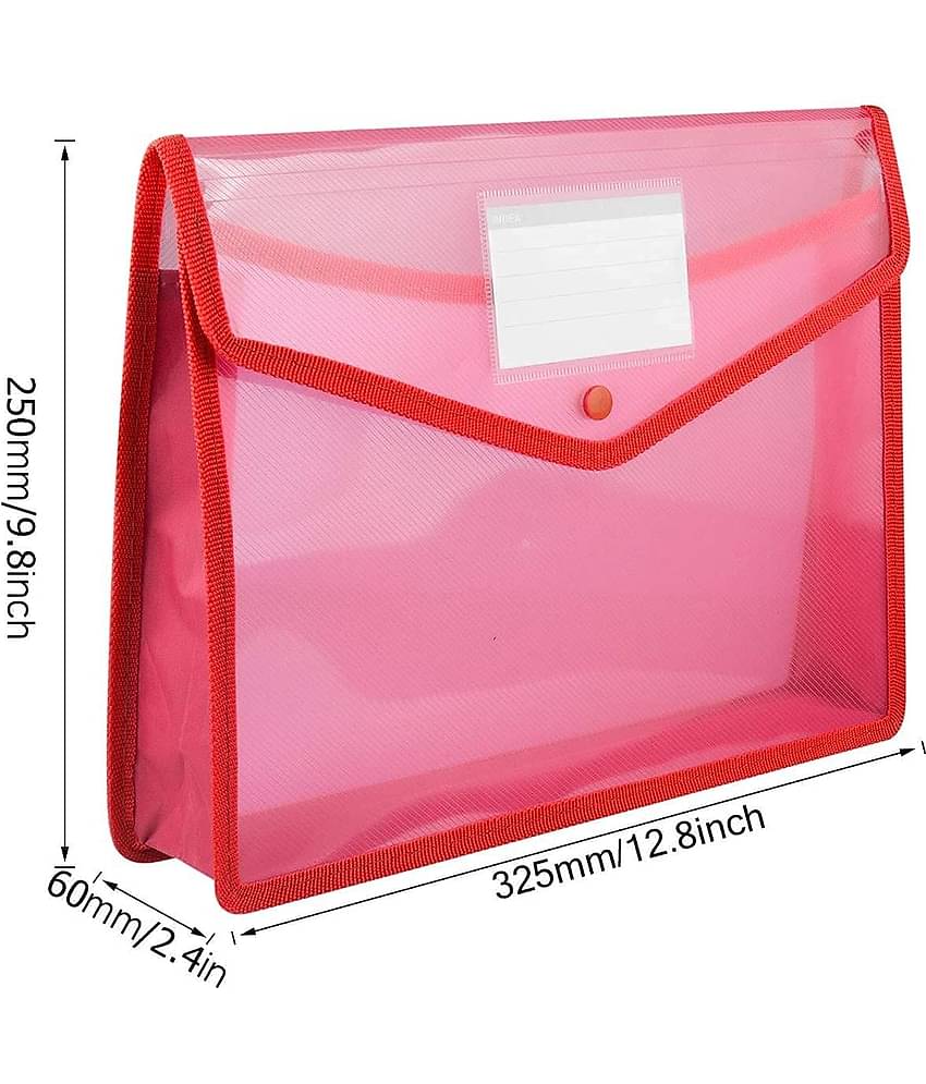 Kataria A4 Transparent Poly-Plastic Envelope File Folder Storage Bag With Snap Button Set Of 5 (Set Of 5, Blue Black Yellow Green Red)