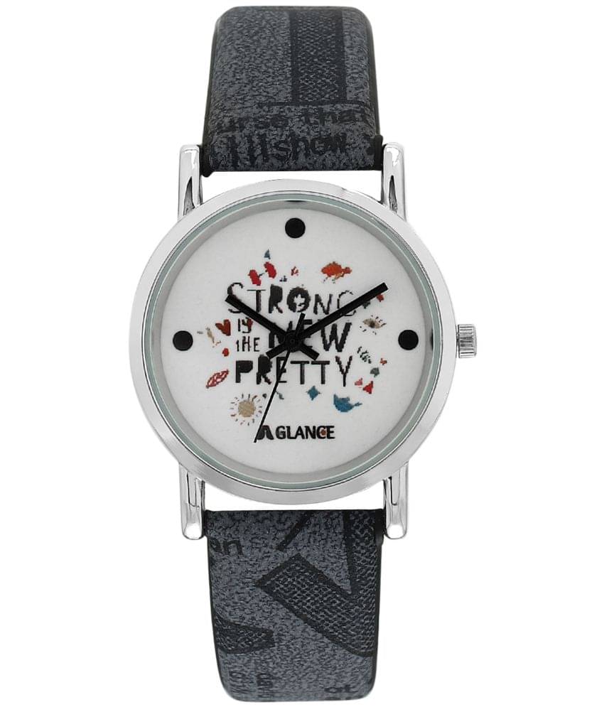     			Aglance - Black Leather Analog Womens Watch