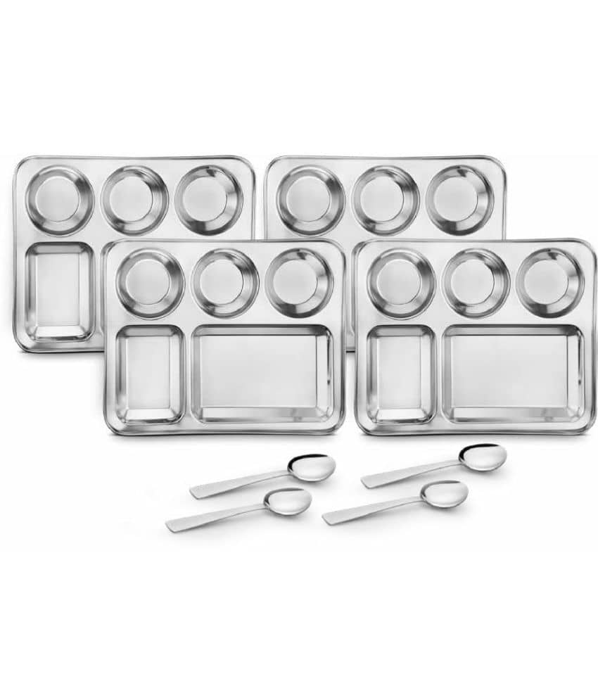Classic Essentials 4 Pcs Stainless Steel Silver Partition Plate