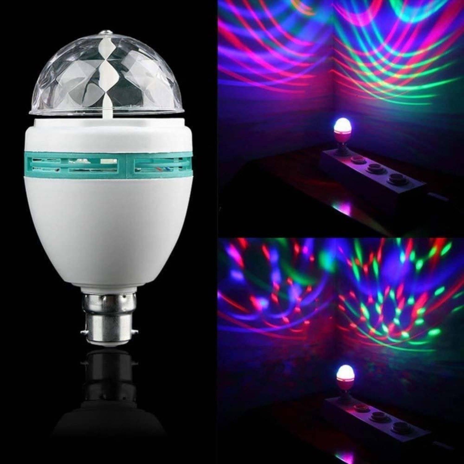 DAJUBHAI 360 Degree Rotating Disco Bulb for Home Bedroom Hall Bedroom Dancing Stage Birthday Party Disco Bulb ( Pack of 1)     			DAJUBHAI 360 Degree Rotating Disco Bulb for Home Bedroom Hall Bedroom Dancing Stage Birthday Party Disco Bulb ( Pack of 1)