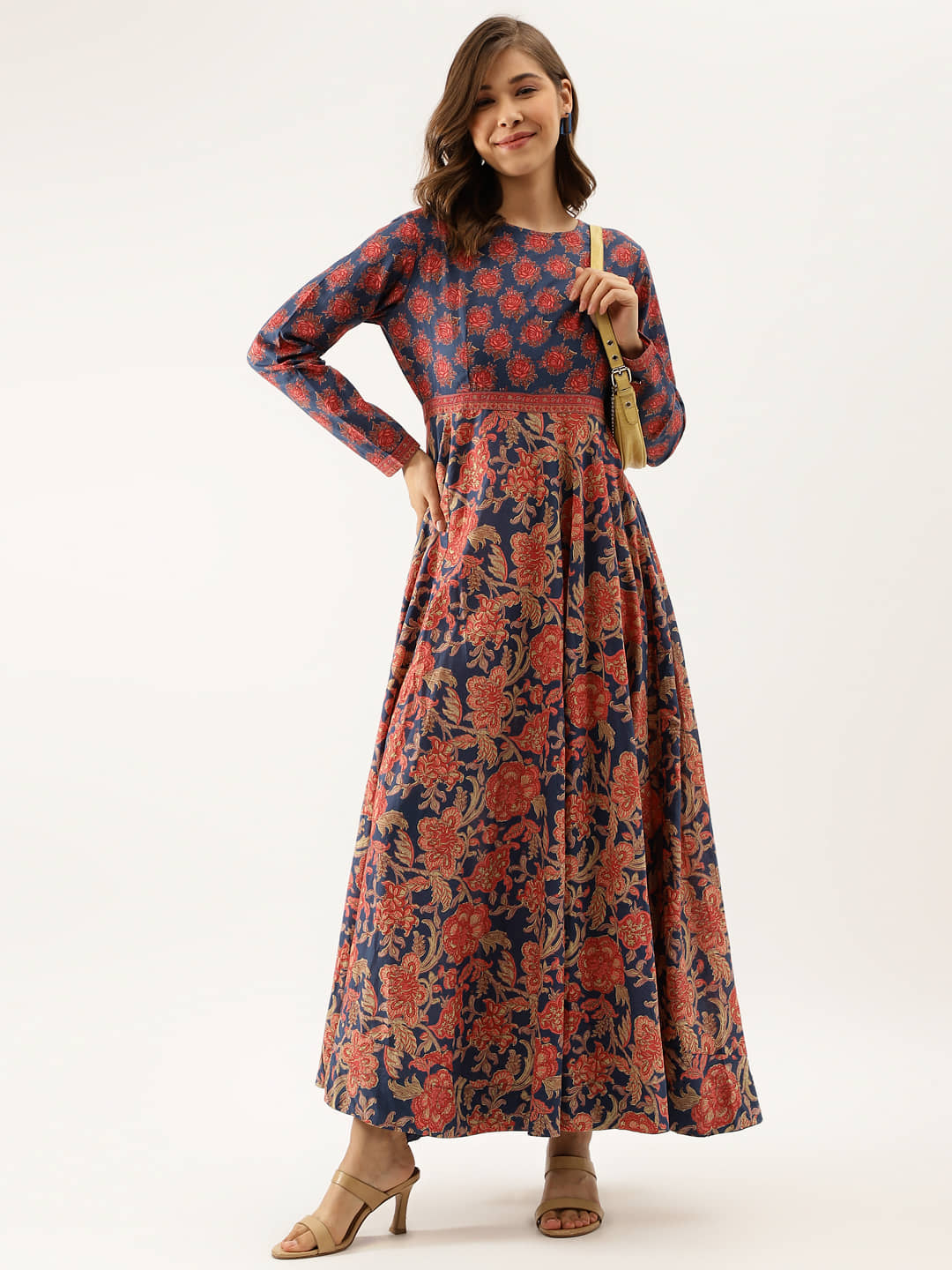 Divena Cotton Printed Anarkali Women's Kurti - Navy ( Pack of 1 ) - Kurtis, Tunics | Buy online on ZillyBuy
